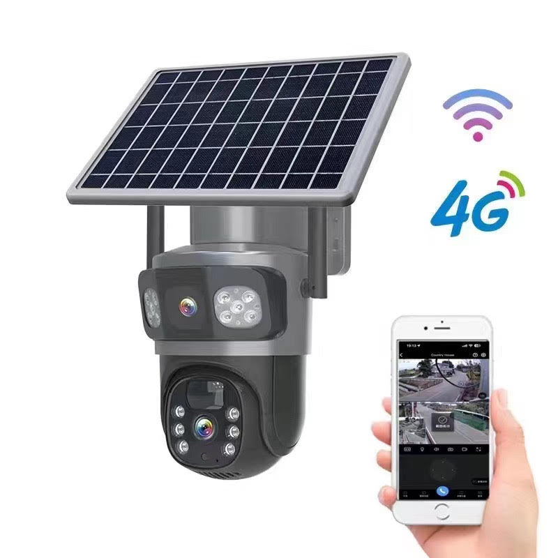 4G 360° Solar Beveiligingscamera – Full HD 4K, Nachtzicht, Bewegingsdetectie, Dual Lens, Geen WiFi Nodig, Zonnepaneel, SD & Cloud Opslag