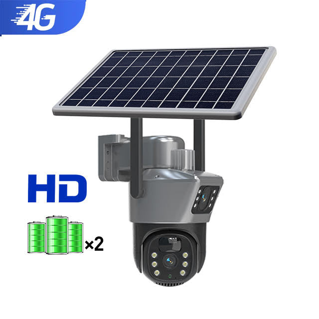 4G 360° Solar Beveiligingscamera – Full HD 4K, Nachtzicht, Bewegingsdetectie, Dual Lens, Geen WiFi Nodig, Zonnepaneel, SD & Cloud Opslag
