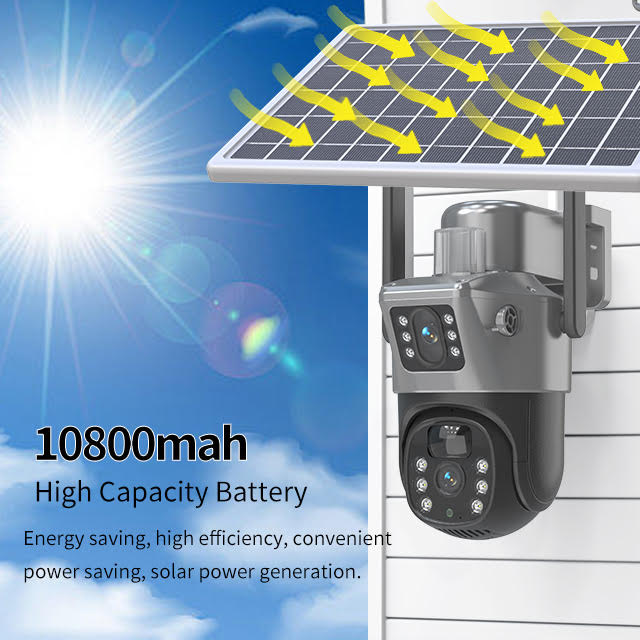 4G 360° Solar Beveiligingscamera – Full HD 4K, Nachtzicht, Bewegingsdetectie, Dual Lens, Geen WiFi Nodig, Zonnepaneel, SD & Cloud Opslag