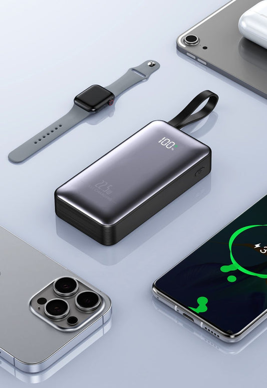 NINE Double Mini Powerbank 10.000mAh – 22.5W PD3.0 Snelladen | Ingebouwde Kabels: Lightning & USB-C